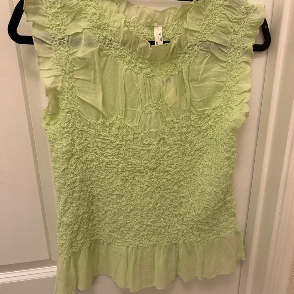 Anthropologie light green Smocked Blouse